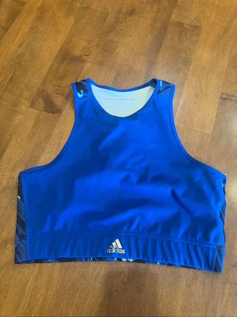 Adidas Women’s Large Blue Longline Sports Bra Crop Top Racerback Athletic